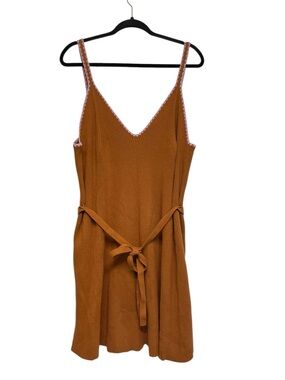 BODEN Crochet Trim Tie Belt Ribbed Sweater Dress in Pumpkin NWT Size 20/22